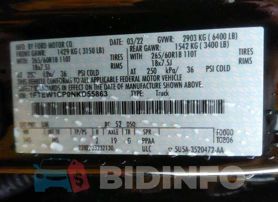 1FTEW1CP0NKD55863 Photo# 9
