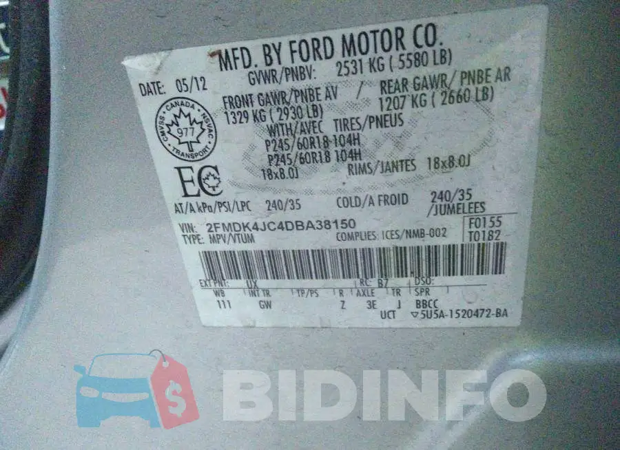 2FMDK4JC4DBA38150 Photo# 9