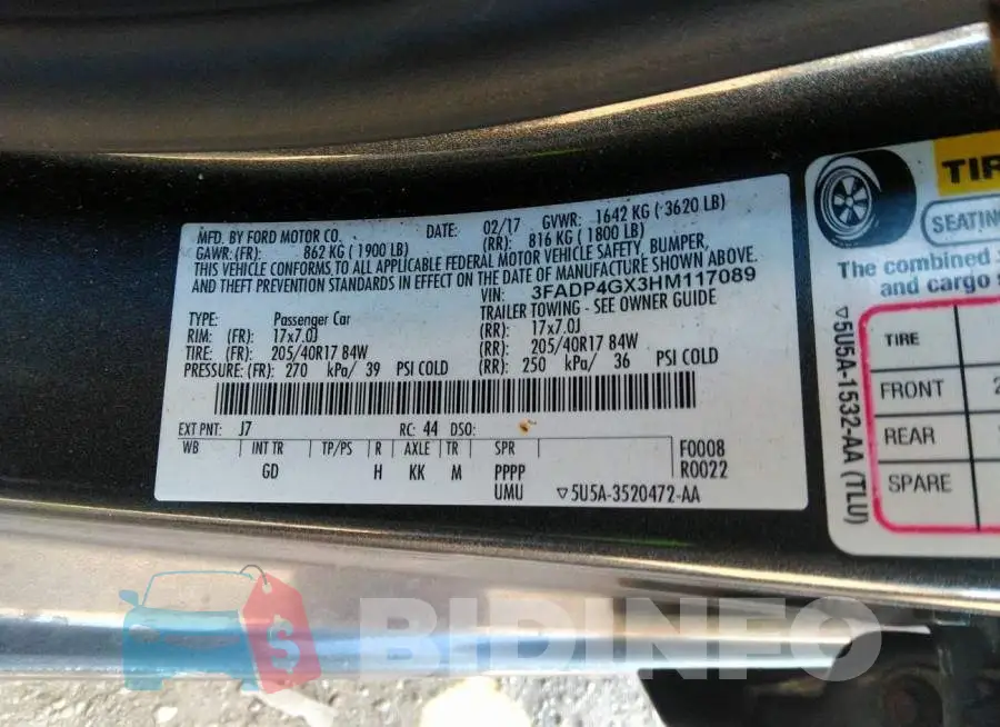 3FADP4GX3HM117089 Photo# 9