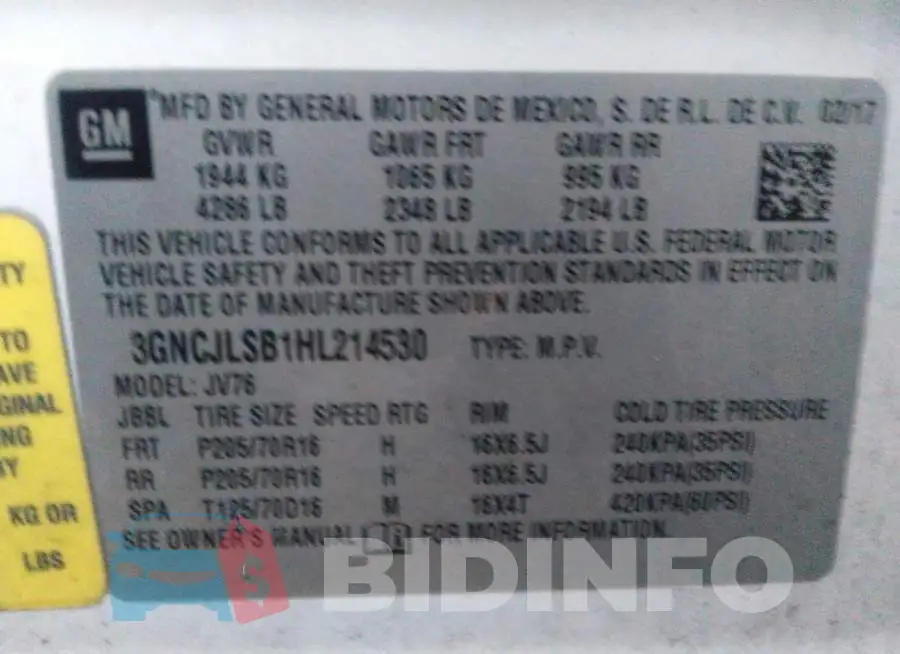 3GNCJLSB1HL214530 Photo# 9