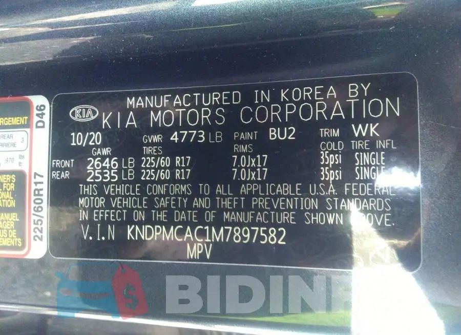 KNDPMCAC1M7897582 Photo# 9