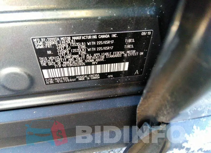 2T3F1RFV2KC052826 Photo# 9