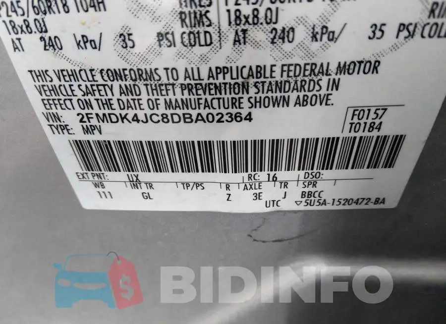 2FMDK4JC8DBA02364 Photo# 9