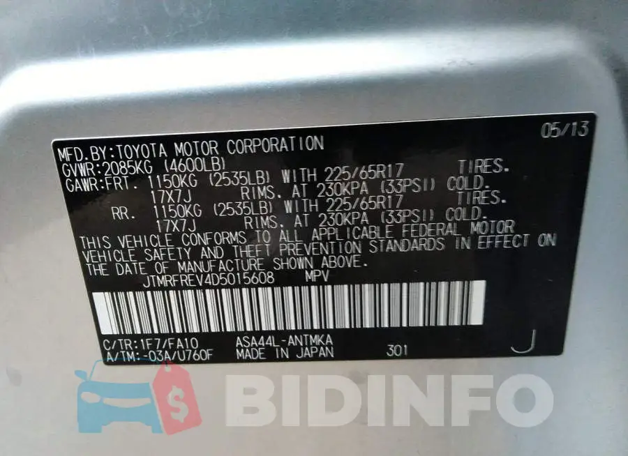 JTMRFREV4D5015608 Photo# 9