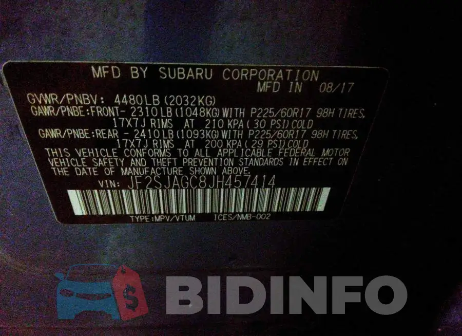 JF2SJAGC8JH457414 Photo# 9