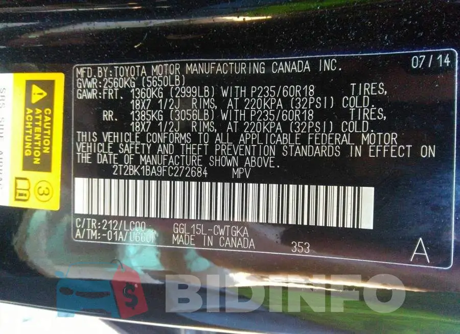 2T2BK1BA9FC272684 Photo# 9