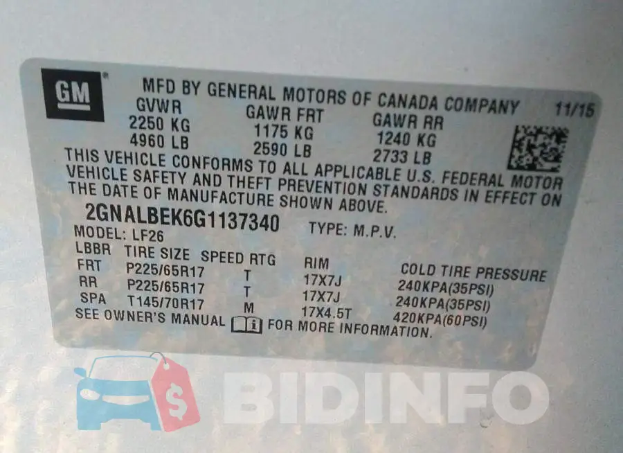2GNALBEK6G1137340 Photo# 9