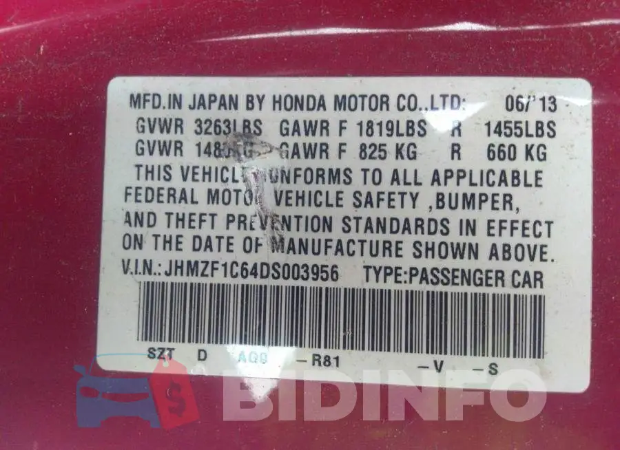 JHMZF1C64DS003956 Photo# 9