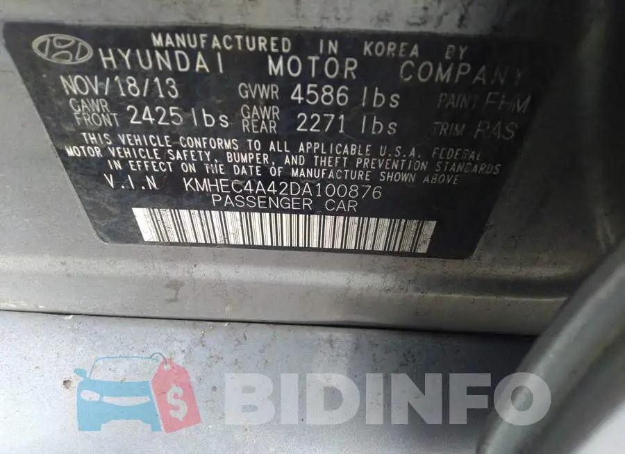 KMHEC4A42DA100876 Photo# 9
