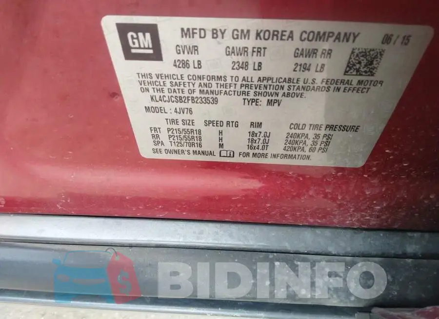 KL4CJCSB2FB233539 Photo# 9