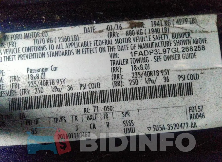 1FADP3L97GL268258 Photo# 9