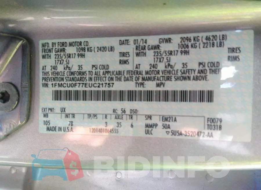 1FMCU0F77EUC21757 Photo# 9