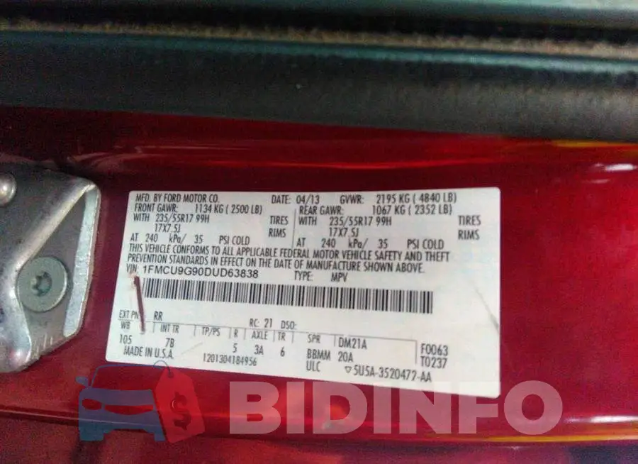 1FMCU9G90DUD63838 Photo# 9