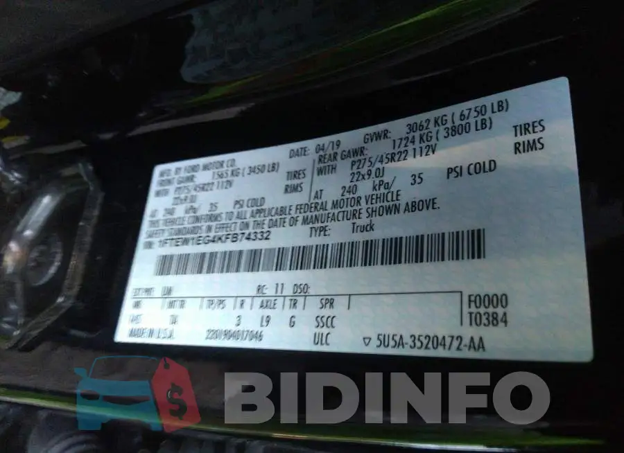 1FTEW1EG4KFB74332 Photo# 9
