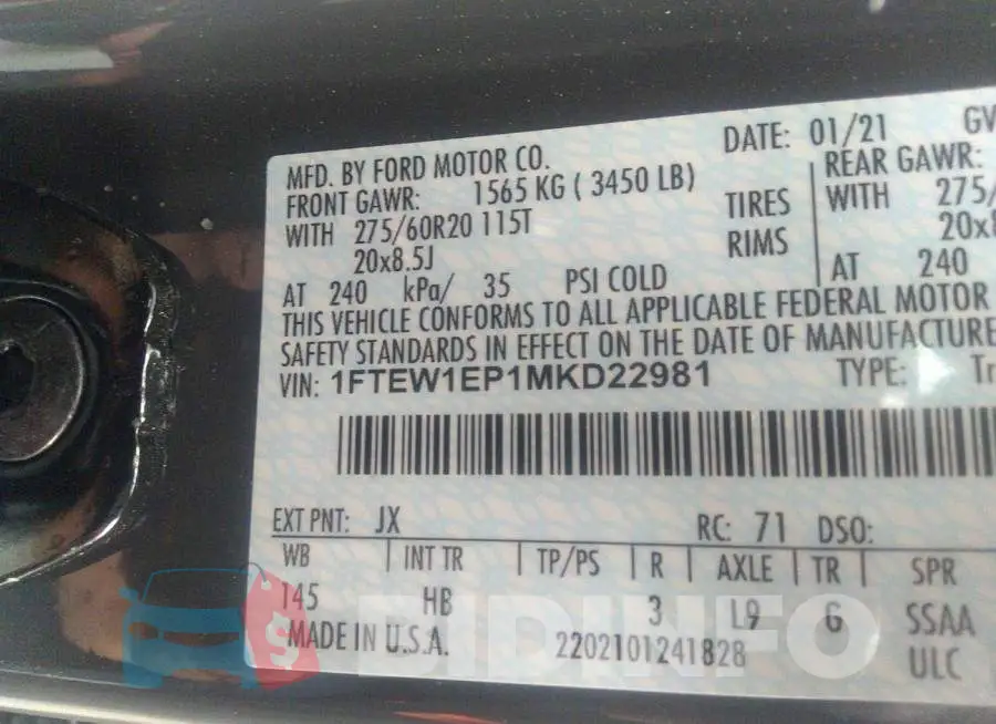 1FTEW1EP1MKD22981 Photo# 9