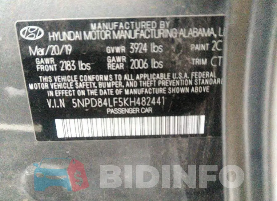 5NPD84LF5KH482441 Photo# 9