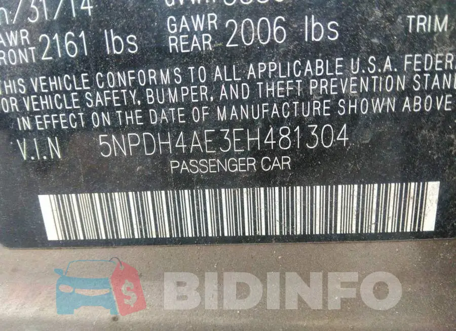 5NPDH4AE3EH481304 Photo# 9
