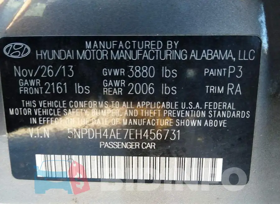 5NPDH4AE7EH456731 Photo# 9