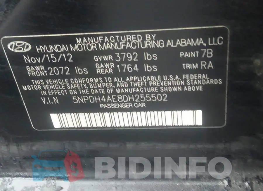 5NPDH4AE8DH255502 Photo# 9