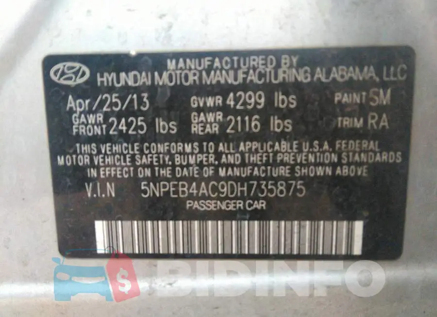 5NPEB4AC9DH735875 Photo# 9