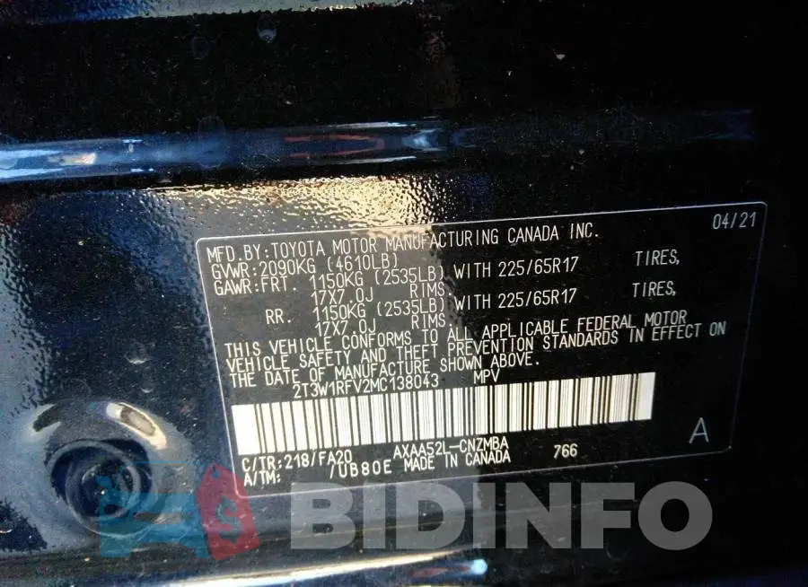 2T3W1RFV2MC138043 Photo# 9