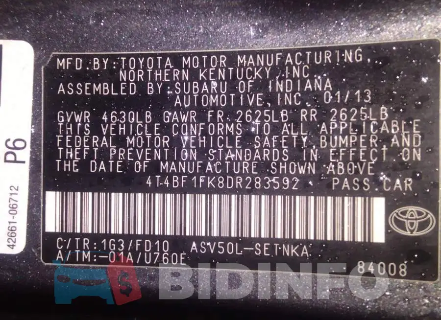 4T4BF1FK8DR283592 Photo# 9