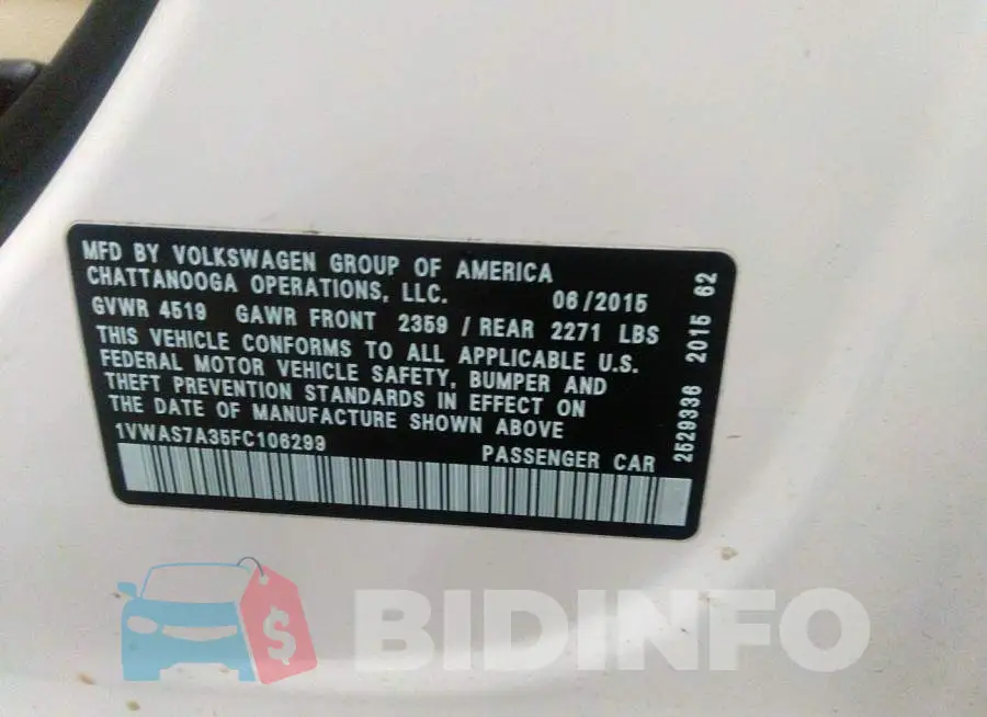 1VWAS7A35FC106299 Photo# 9