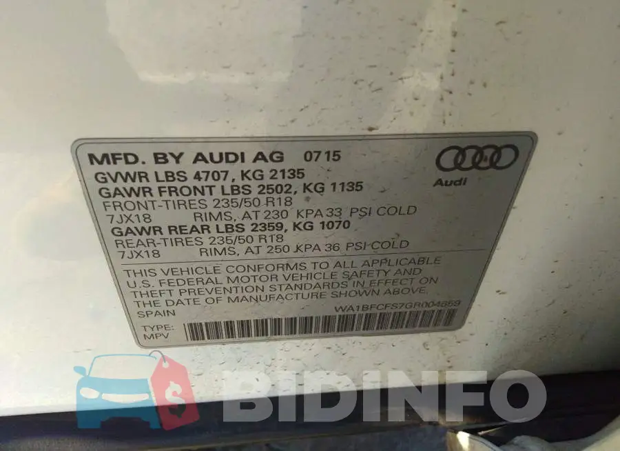WA1BFCFS7GR004659 Photo# 9