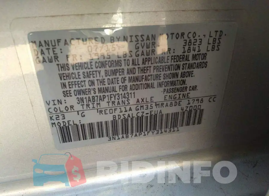 3N1AB7AP1FY314311 Photo# 9
