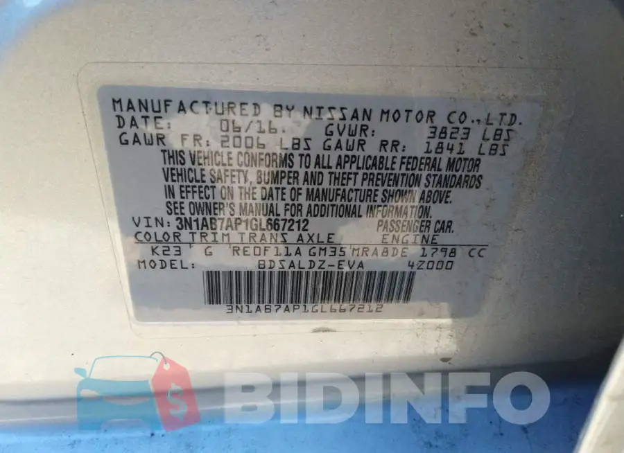 3N1AB7AP1GL667212 Photo# 9