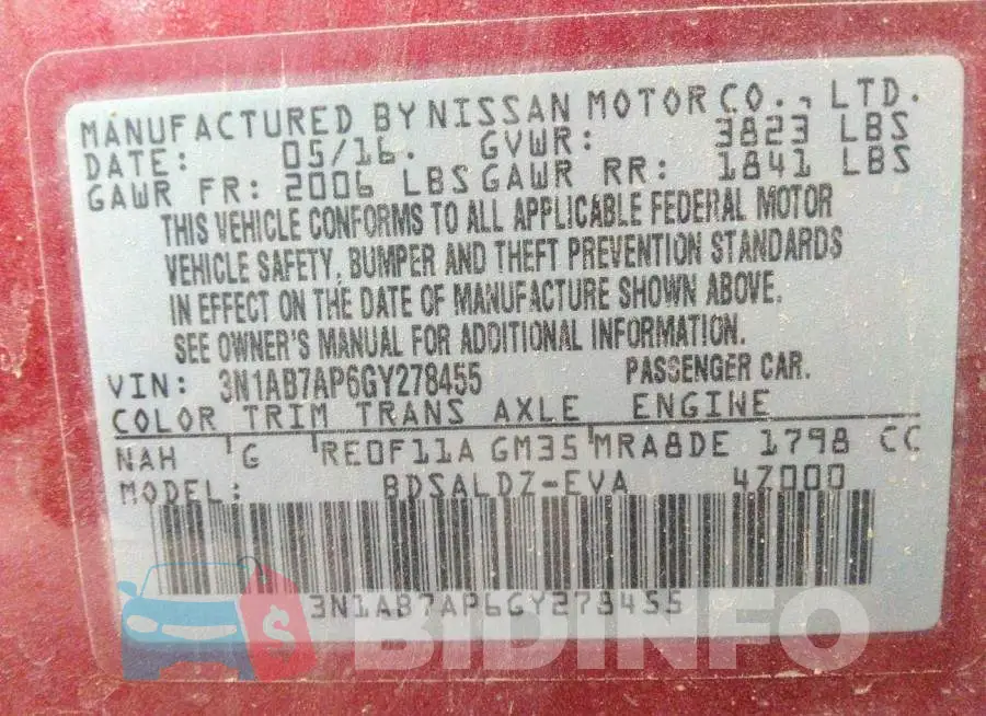 3N1AB7AP6GY278455 Photo# 9