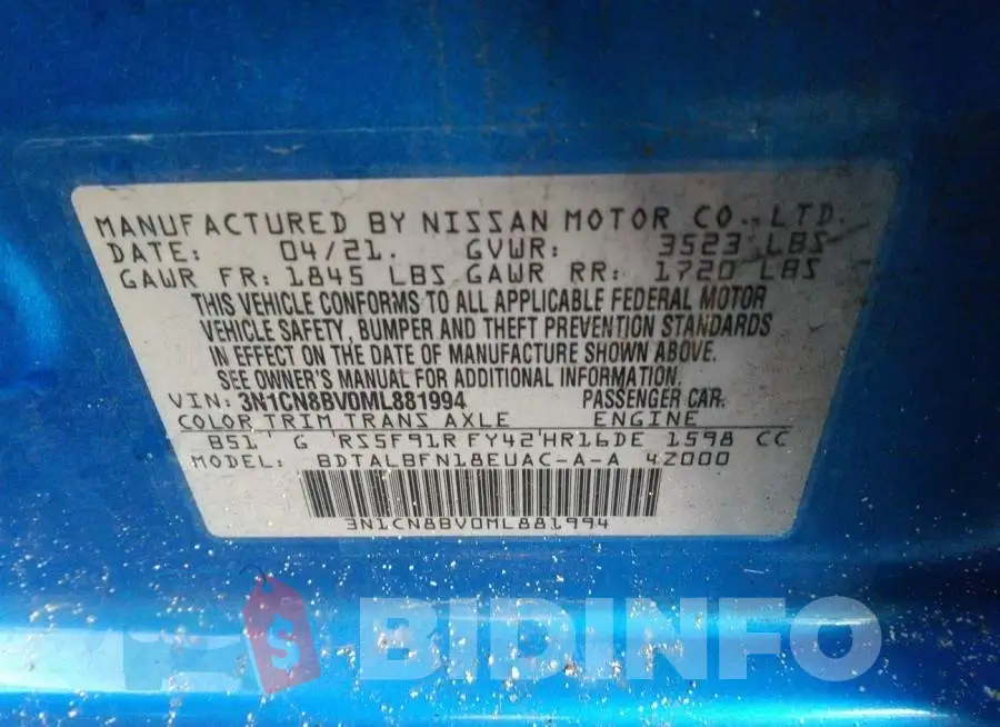 3N1CN8BV0ML881994 Photo# 9