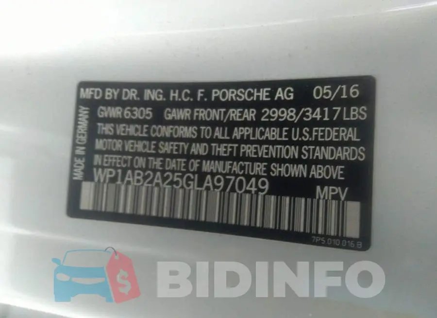 WP1AB2A25GLA97049 Photo# 9
