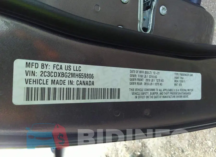 2C3CDXBG2MH659806 Photo# 9