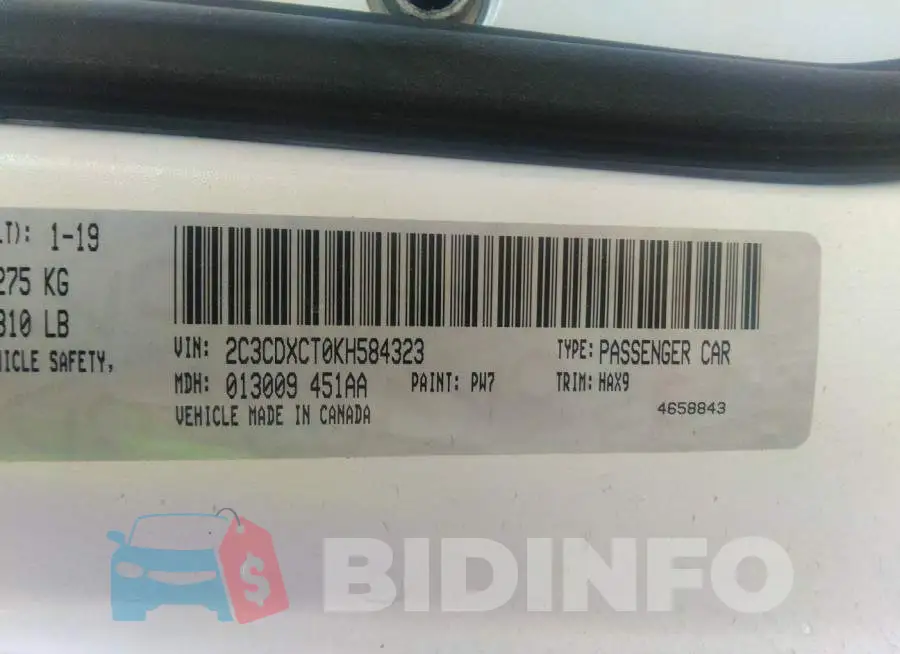 2C3CDXCT0KH584323 Photo# 9