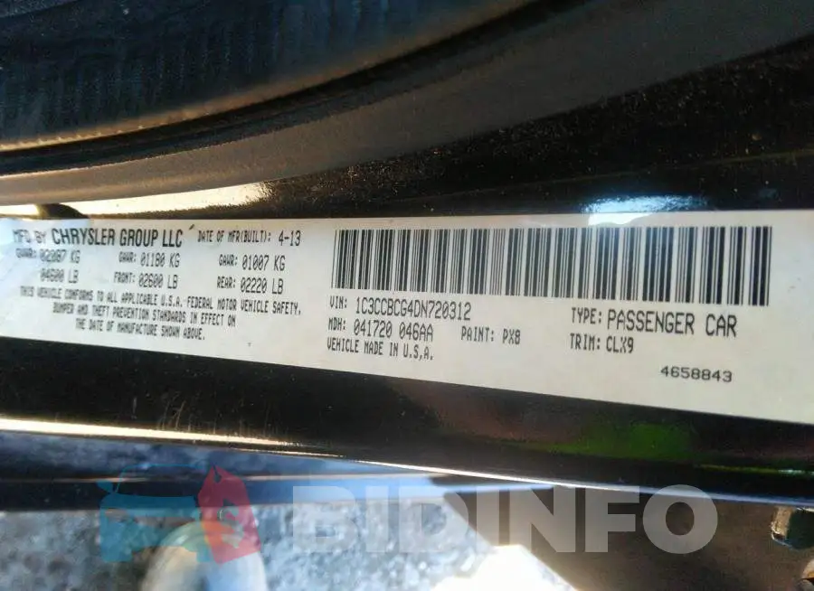 1C3CCBCG4DN720312 Photo# 9