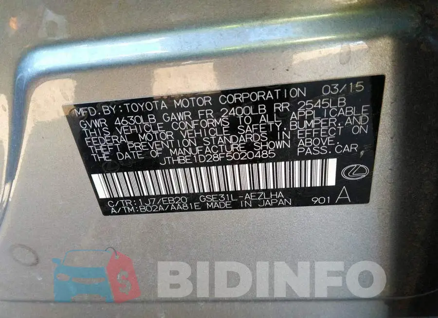 JTHBE1D28F5020485 Photo# 9