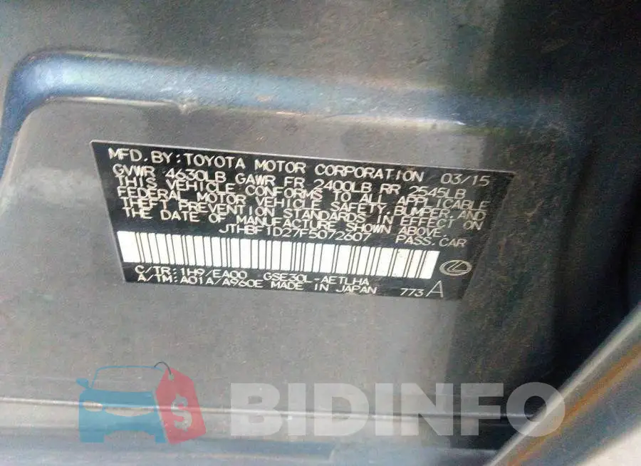 JTHBF1D27F5072607 Photo# 9