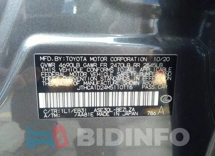 JTHCA1D24M5110116 Photo# 9