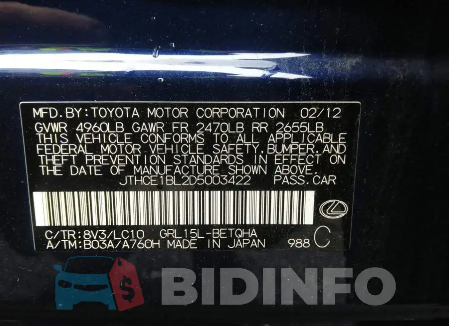 JTHCE1BL2D5003422 Photo# 9