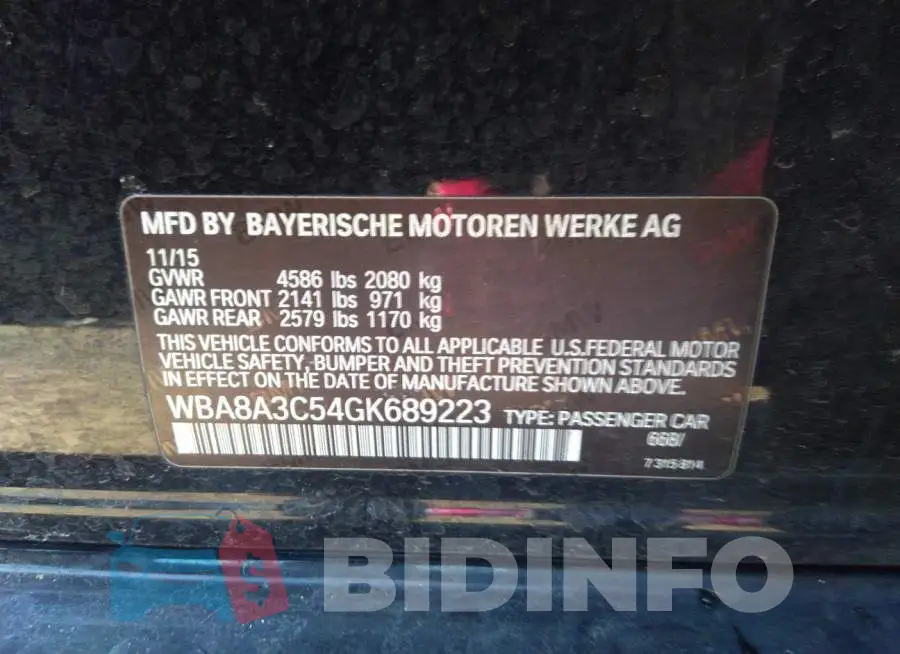 WBA8A3C54GK689223 Photo# 9