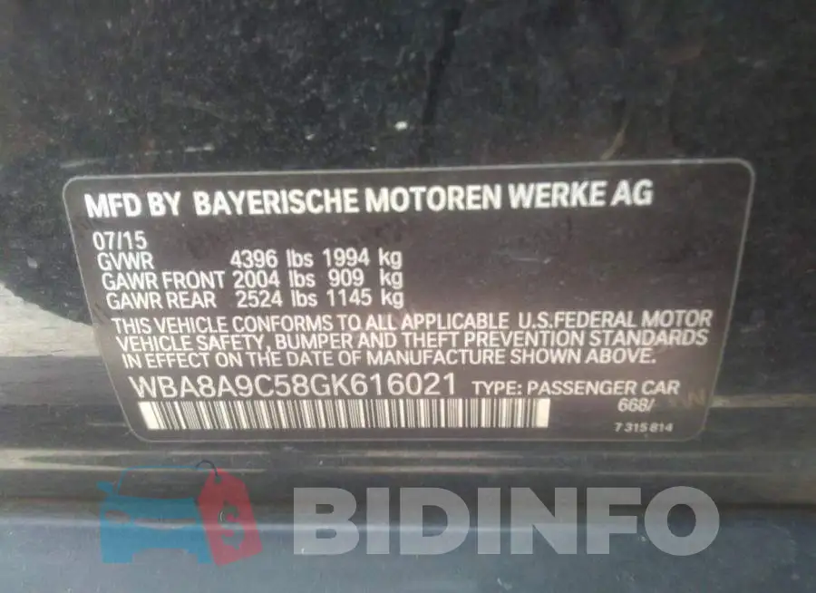 WBA8A9C58GK616021 Photo# 9