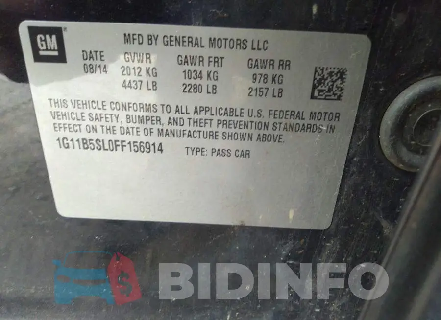 1G11B5SL0FF156914 Photo# 9