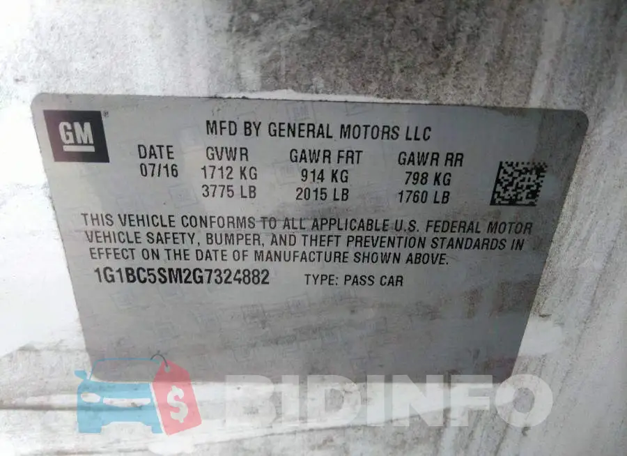 1G1BC5SM2G7324882 Photo# 9