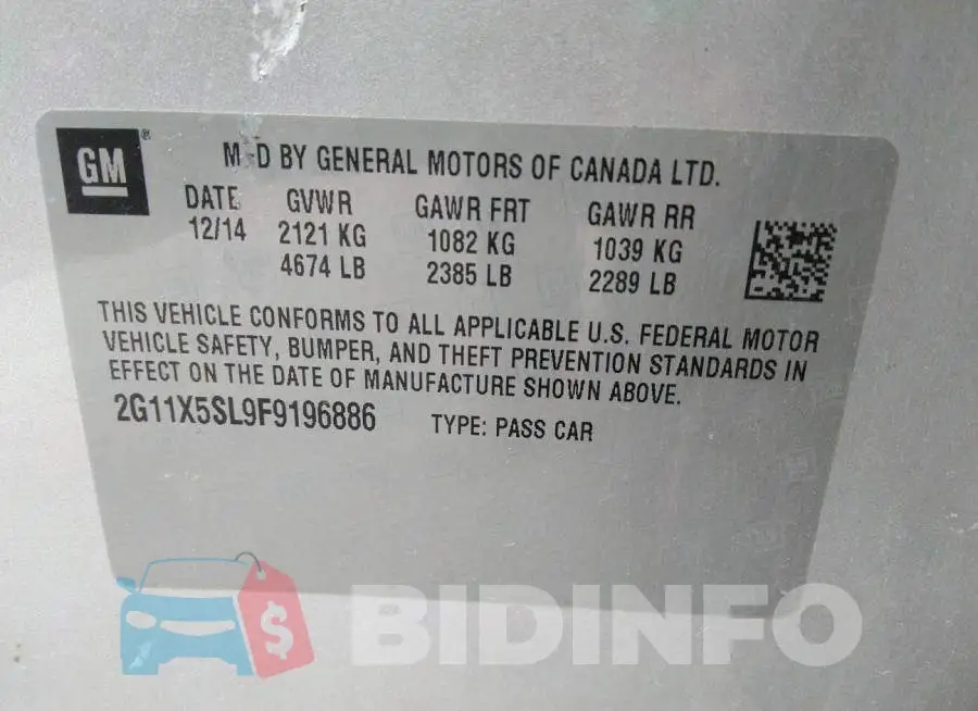 2G11X5SL9F9196886 Photo# 9