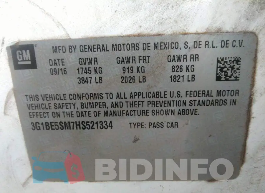3G1BE5SM7HS521334 Photo# 9