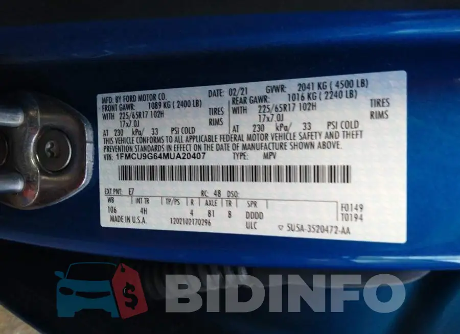 1FMCU9G64MUA20407 Photo# 9