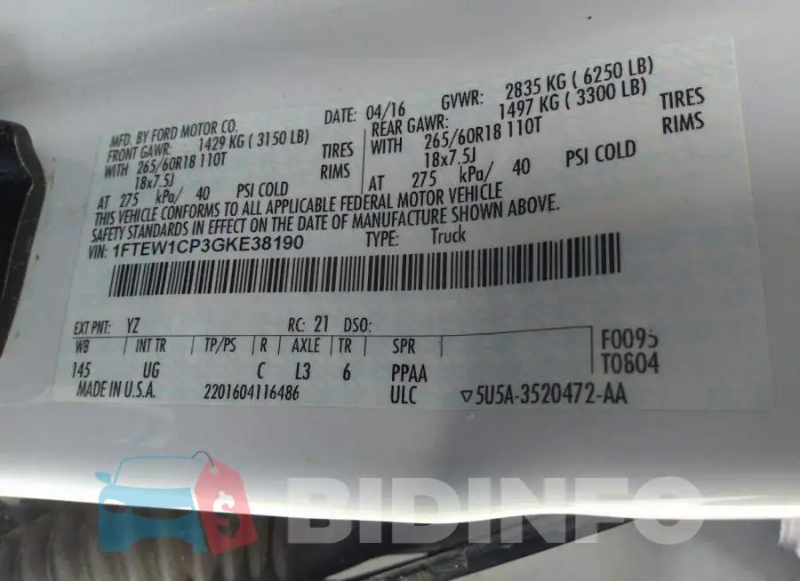 1FTEW1CP3GKE38190 Photo# 9