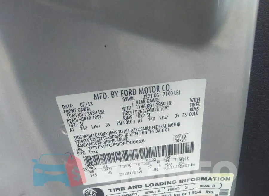 1FTFW1CF8DFD00628 Photo# 8