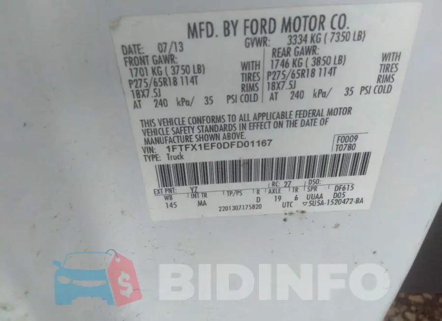 1FTFX1EF0DFD01167 Photo# 9